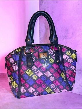 Juicy Couture Multicolor Logo Satchel with Black Trim and Gold Accent